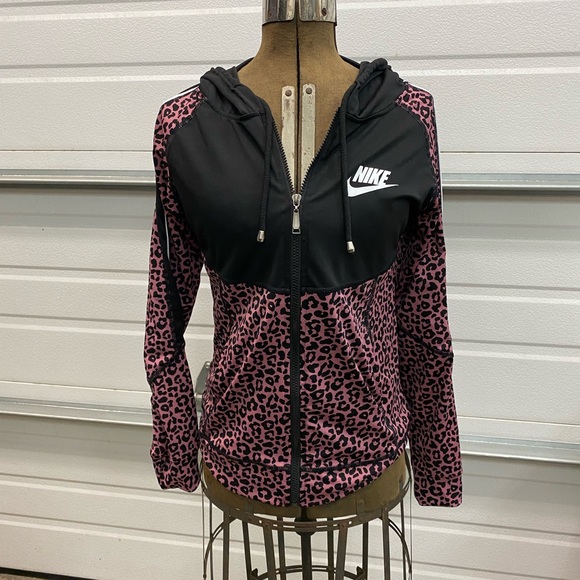 Women’s Nike Pink Black Leopard Full Zip Cardigan Hoodie Small - Picture 2 of 8